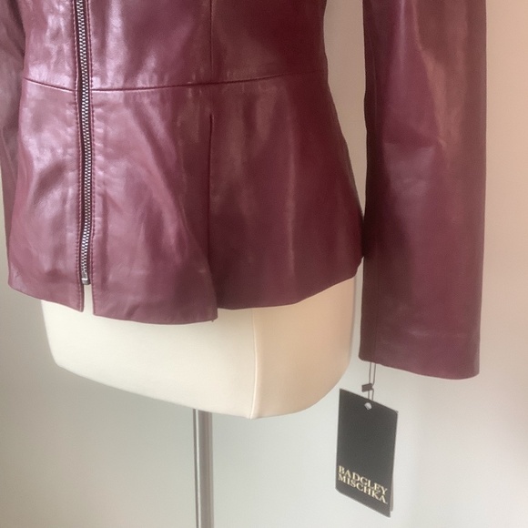 NEW Badgley Mischka Genuine Leather Peplum‎ Jacket Burgundy 67047 Size M - Picture 9 of 15